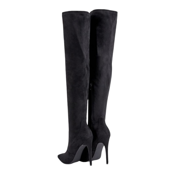 New Freya Black Over The Knee Fuax Suede Heel Stiletto Boots, 9 - Picture 3 of 7